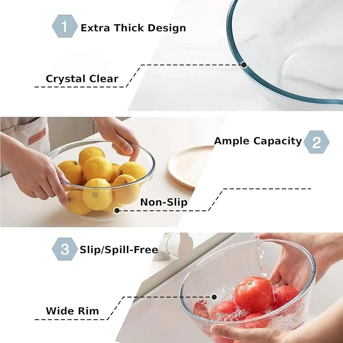 5pc Glass Mixing Bowls Sets, Glass Nesting Kitchen Thick Bowl - Image 4