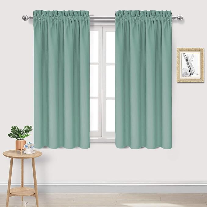 DWCN Blackout Curtains for Living Room Thermal Insulated, Energy Saving & Noise Reducing Bedroom Curtains, Sage Green, W 38x L 45 Inch, Set of 2 Rod Pocket Curtain Panels