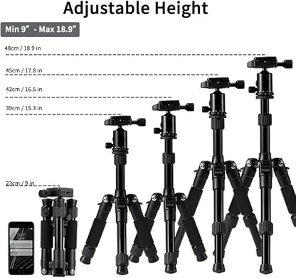 Portable Mini Tripod, 18.9" / 48cm Desk Tabletop Stand with 360° Ball Head, Compact Desktop Barcket for DSLR Camera Video Camcorder, Smartphone Shooting