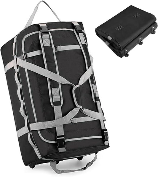 Foldable Rolling Duffle Bag with Wheels, 85L Extra Large Wheeled Travel Duffel, Waterproof Collapsible Weekender Luggage with Rollers for Storage Camping Sports Outdoor, Gray