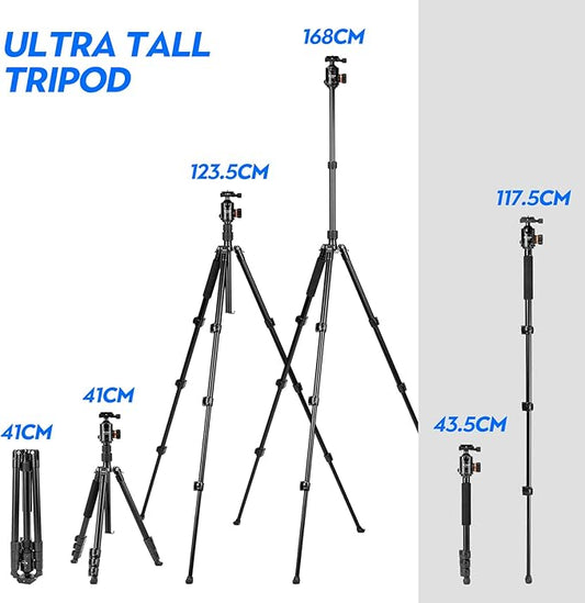 Fotopro 66" Camera Tripod, Aluminum Compact Travel Tripod and Monopod with 360° Ball Head Quick Release Plate, Professional Camera Tripod for DSLR, Load up 22lbs Video Tripod for DSLR, Load up 17.63bs