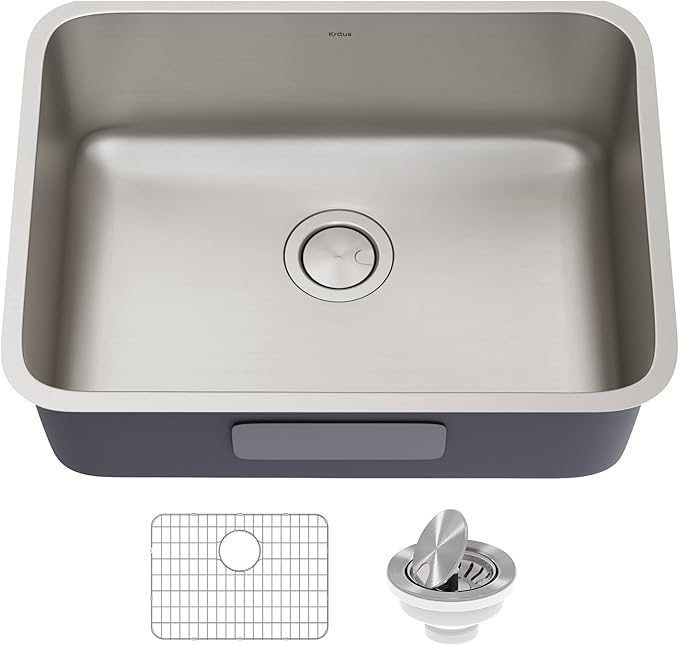 KRAUS Dex 25-inch Undermount 16 Gauge Stainless Steel Single Bowl Kitchen Sink, KA1US25B