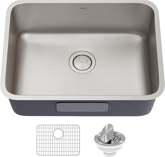 KRAUS Dex 25-inch Undermount 16 Gauge Stainless Steel Single Bowl Kitchen Sink, KA1US25B