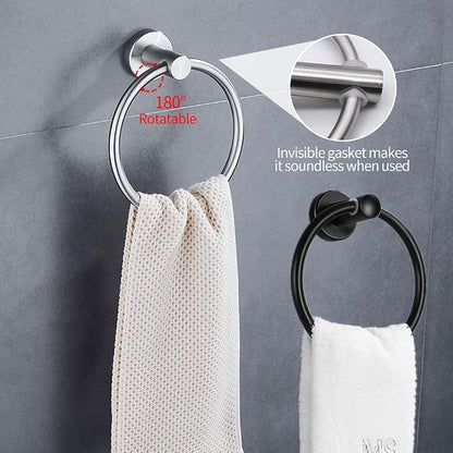 4pcs Matte Black Toilet Paper Holder and Towel Ring Set, Stainless Steel Hand - Image 2