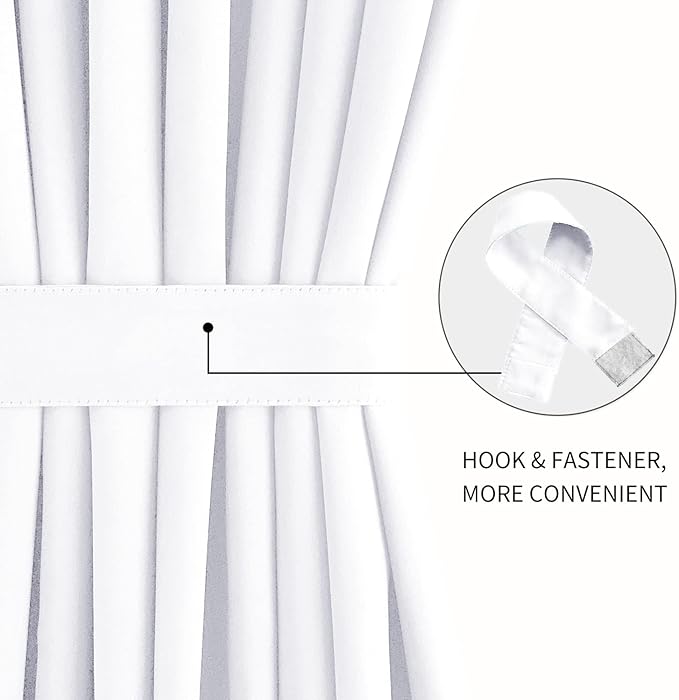 DWCN French Door Curtains – Rod Pocket Thermal Curtain for Doors with Glass Window, Kitchen and Patio Doors for Privacy, 25 X 40 Inches Long, 1 Curtain Panel with Tieback, Pure White