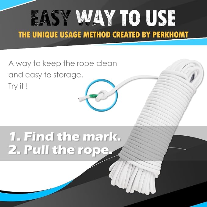 PerkHomy 100 ft 3/16" Cotton Rope Multi Purpose Utility Diamond Braided Cord - Image 4