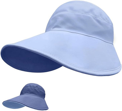 Sun Hats for Womens Wide Brim UV Protection Fishing Hats Packable Reversible Hollow Top Hat with Ponytail Beach Travel Hats
