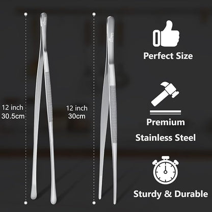 HOTEC Kitchen Tweezers Tongs Stainless Steel Professional Chef Tweezers - Image 2