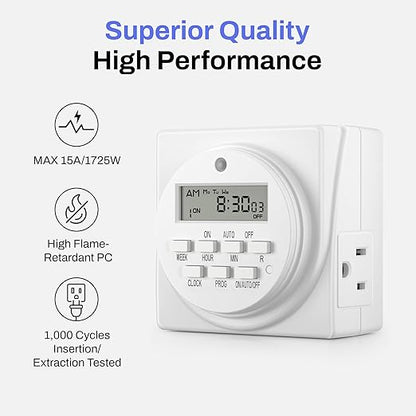 BN-LINK Indoor Digital Timer Outlet, Dual Outlet 7 Day Programmable Light Switch - Image 4