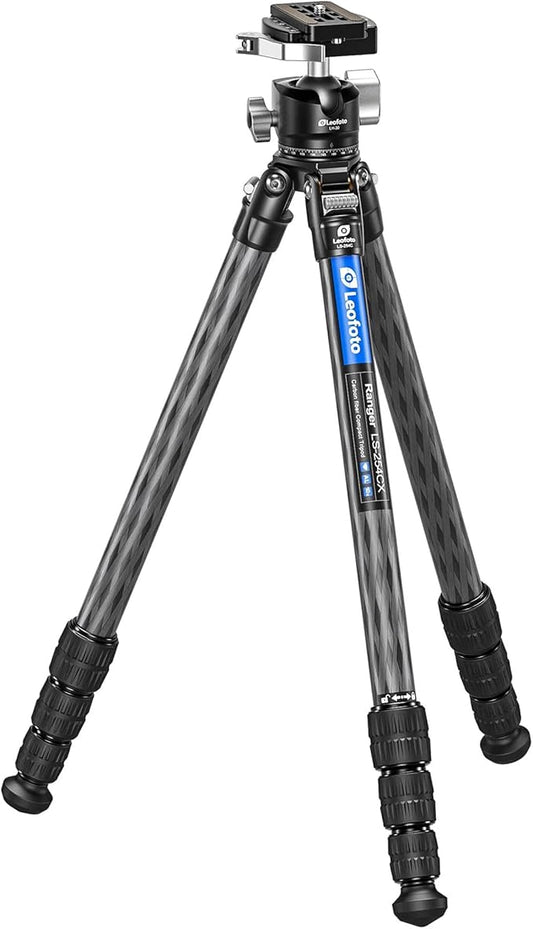 Leofoto Professional Camera Tripod, 50" Compact Carbon Fiber Tripod for DSLR Video Camcorder, 4 Leg Sections, 360° Ball Head, Max Load 8KG/18Lb (LS-254CX+LH-30LR)