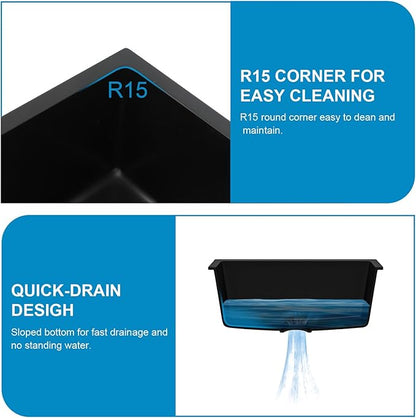 18 Granite Composite Bar Sink - Donsdey 18”×16” Undermount Granite Kitchen Sink Black Quartz Classic Composite Under Counter Single Bowl Bar Prep RV Sinks Basin