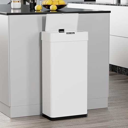 TLSUNNY 21.1 Gallon Motion Sensor Trash Can,Touchless Automatic Garbage Can,Brushed Stainless Steel Smart Bin,with Bag Holder,Soft Close Lid,for Kitchen,Office,RV,Bedroom,Living Room (White, 80L)