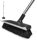 ITTAR Scrub Brush with Long Handle, 10" Wide Stiff Bristles Deck Brush, Heavy-Duty Floor Cleaning Brush, 2-in-1 Scrubber Squeegee Broom for Cleaning Patio, Pool, Kitchen, Garage, Bathroom Floor-Black
