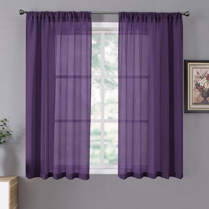 Tollpiz Short Sheer Curtain Linen Textured Living Room Curtains Sheer Light by Tollpiz