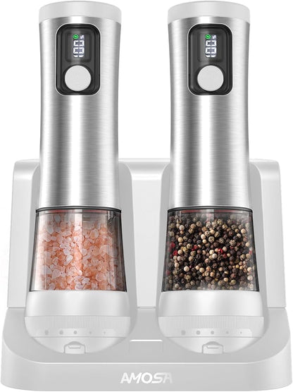 Electric Salt and Pepper Grinder Set, Upgraded 2-Speed Setting, External 5 by AMOSA