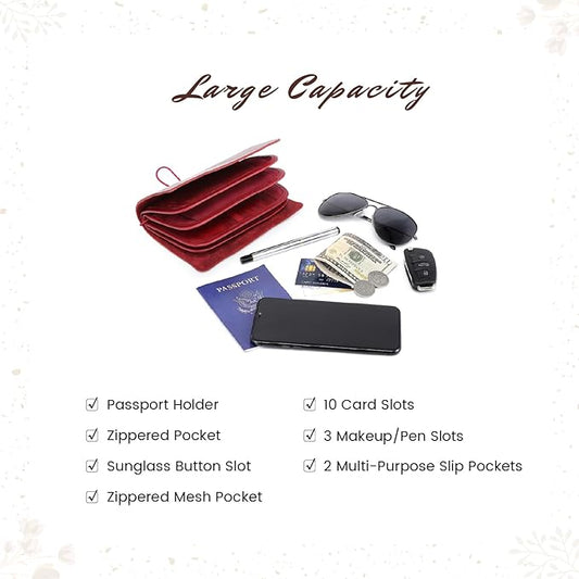 Genuine Leather Nomad Organizer Travel Wallet | Women's Wallet Clutch Passport Holder