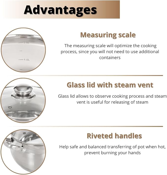 Daniks Classic 2 Quart Stainless Steel Stock Pot - Image 4