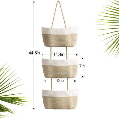 TeoKJ Over the Door Hanging Basket, 3-Tier Woven Cotton Wall-Mounted Storage - Image 9