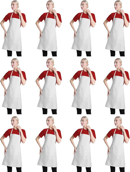 12 Pcs Bib Bulk White Aprons for Women Men Adult Girls Unisex by TSDSTORY