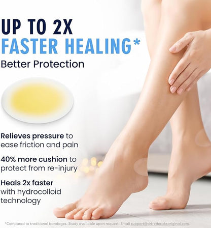 Dr. Frederick's Original Better Blister Bandages - 24 ct - Healing Blister Pads - Grab-N-Go - Water Resistant - 40% More Cushioning - Hydrocolloid - Feet, Toe, & Heel Blister Prevention - Heel Pack