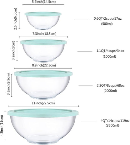 Homwin Glass Mixing Bowls with Lids Set, 8 Pieces Glass Salad Bowl Set with - Image 4