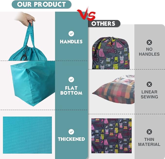 Tear Proof Nylon Laundry Bag with Handles,Hamper Liner with Drawstring Closure for Travel,Dirty Clothes Bag Fit Most Laundry Hamper and Sorter,27.5x34.5 inches Blue Aqua and Grey