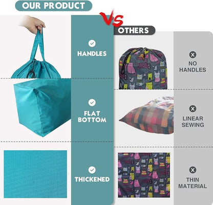 Tear Proof Nylon Laundry Bag with Handles,Hamper Liner with Drawstring Closure for Travel,Dirty Clothes Bag Fit Most Laundry Hamper and Sorter,27.5x34.5 inches Blue Aqua and Grey