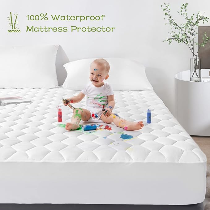 GRT Queen Mattress Protector Waterproof, Rayon from Bamboo, Cooling Quilted - Image 3