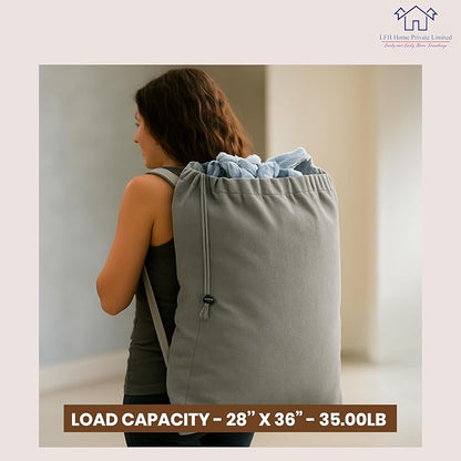 LFH Home Cotton Canvas Extra Large Laundry Bag with Handle, Heavy Duty Drawstring Closure Washable Laundry Bags, School Travel, Home, Hotel, College Dorm, Organizer Sack, Toys Clothes 28x36-Grey