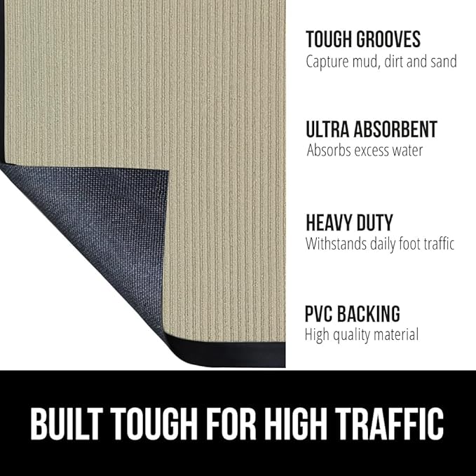 GORILLA GRIP Traffic Guard Door Mat, 2 Pack, Heavy Duty Waterproof Doormat, Commercial Office Space Welcome Mats, Stain and Fade Resistant, Low Profile, Strong Rubber Backing, 29x17, Beige
