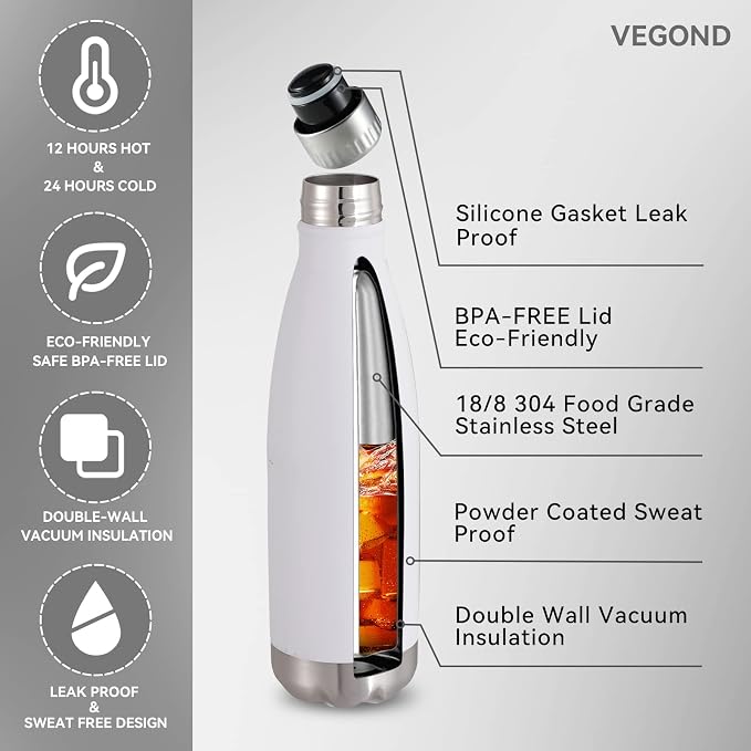 VEGOND 17oz Stainless Steel Water Bottles Bulk, Reusable Metal Sports Water - Image 2