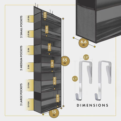 HOMELUX THEORY 2PC Heavy Duty Over the Door Organizer 55x14x6.7, 6 Large Front - Image 2