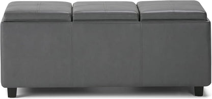 SIMPLIHOME Avalon 42 inch Wide Contemporary Rectangle Storage Ottoman in Stone - Image 6