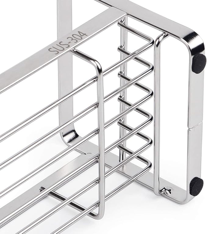 HULISEN Kitchen Sink Sponge Holder, 304 Stainless Steel Kitchen Soap Dispenser Caddy Organizer, Countertop Soap Dish Rack Drainer with Removable Drain Tray, not Including Dispenser and Brush