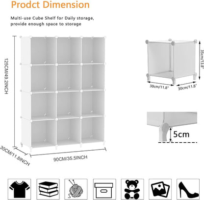 AWTATOS Cube Storage Organizer Storage 12 Cube Bookshelf DIY Plastic Closet - Image 3