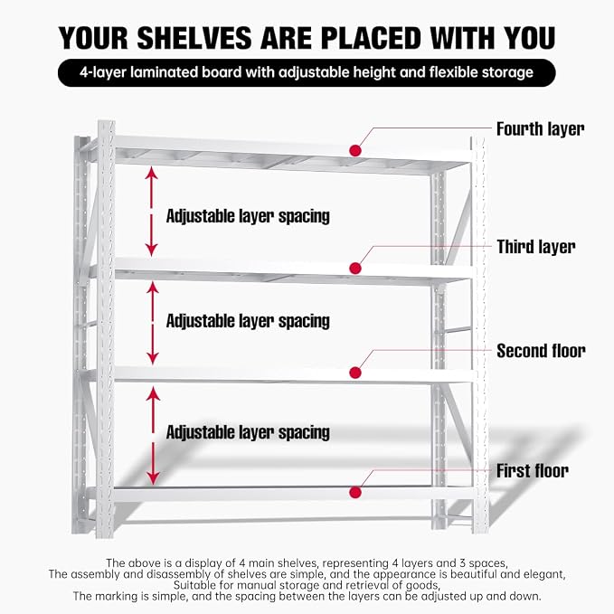 Heavy Duty Warehouse Shelving 4-Tier Industrial Steel Storage Shelves, 2600LB - Image 5