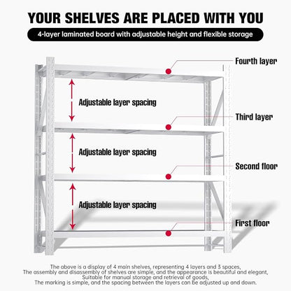 Heavy Duty Warehouse Shelving 4-Tier Industrial Steel Storage Shelves, 2600LB - Image 5