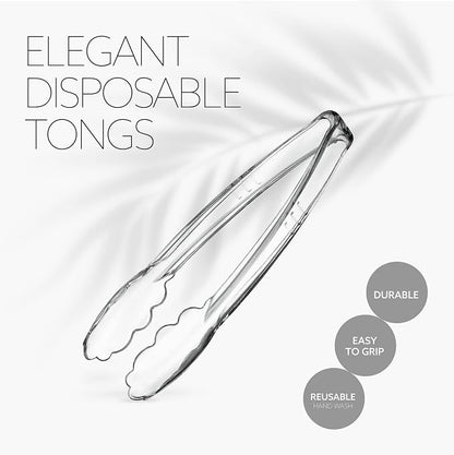 Plasticpro 9'' Serving Tongs Heavy Duty Reusable Kitchen and BBQ Clear Serving - Image 5