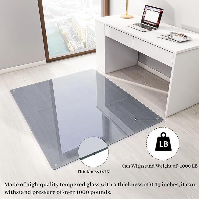 46" x 55" Glass Chair Mat, Heavy Duty Hard Tempered Glass Mat - Image 2