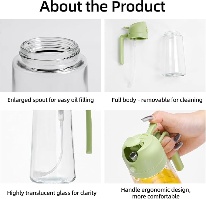 Aovdy Oil Sprayer for Cooking 16oz, 2 in 1 Olive Oil Dispenser and Oil Sprayer - Image 3