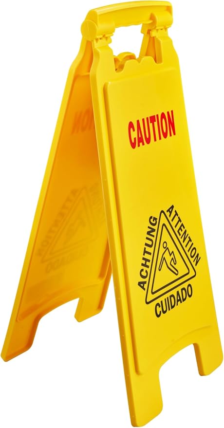Wet Floor Sign, Slippery When Wet A-Frame Caution Sign, Bright Yellow - Image 8