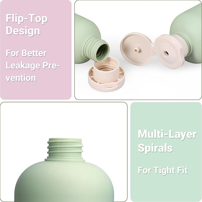 ASEVAT 3.4 oz/4 Pack Travel Bottles for Toiletries, Small Travel Shampoo and Conditioner Bottles, Refillable Containers Leak Proof, Plastic Squeeze Bottles with Flip Cap, green+blue