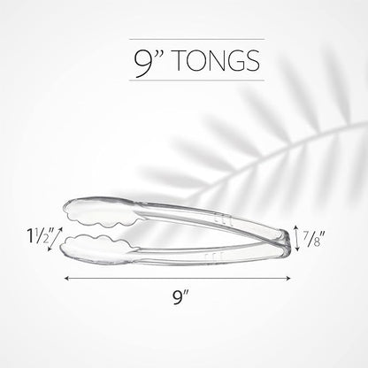 Plasticpro 9'' Serving Tongs Heavy Duty Reusable Kitchen and BBQ Clear Serving - Image 4