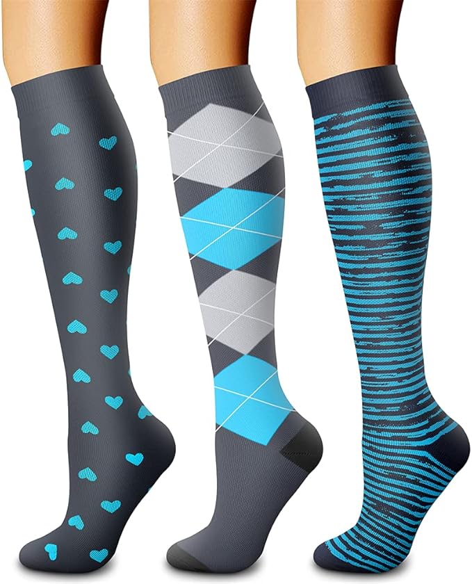 CHARMKING Compression Socks for Women & Men Circulation (3 Pairs) 15-20 mmHg is Best Support for Athletic Running Cycling