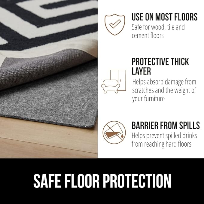GORILLA GRIP Felt and Natural Rubber Stay in Place Slip Resistant Rug Pad, 1/8in Thick 2x10 FT Protective Padding for Under Area Rugs, Cushioned Gripper Pads, Carpet Runners Hardwood Floors Protection