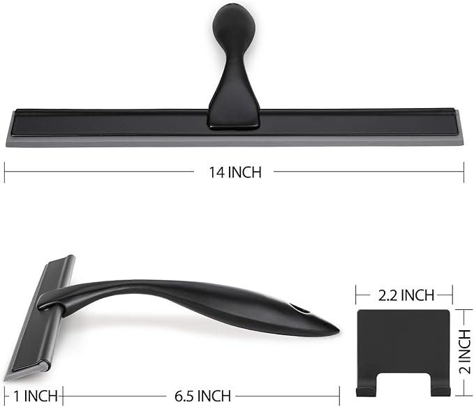 HIWARE All-Purpose Shower Squeegee for Shower Doors, Bathroom, Window and Car Glass - Black, Stainless Steel, 14 Inches