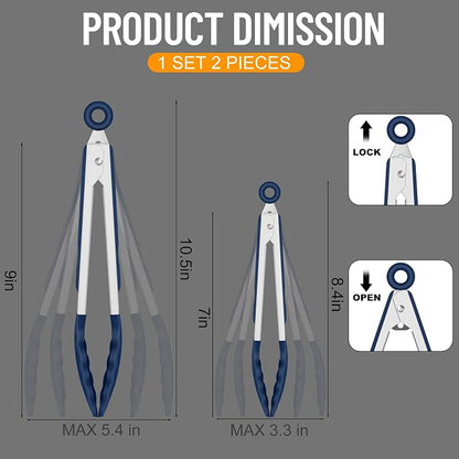 HOTEC Premium 7 & 9 Inch Kitchen Tongs, Stainless Steel Locking Cooking Tongs - Image 8