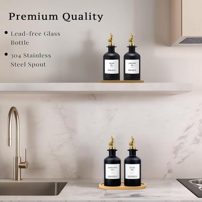 Olive Oil Dispenser Set, 2 x 11.8oz Black Glass Bottles - Image 5