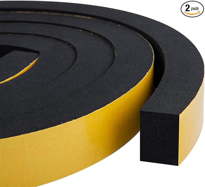CloudBuyer Weather Stripping Foam 2-Pack, 1 Inch Wide X 3/4 Inch Thick, Insulation Strips with Adhesive for Door & Automotive, Air Conditioner Seal (13 Feet Total, 6.5 Feet/Roll)