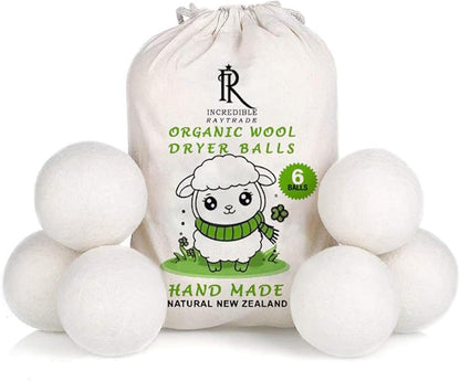 RAYTRADE Wool Dryer Balls 6-Pack 100% Made of Organic New Zealand Wool Reduces by IncredibleRayTrade